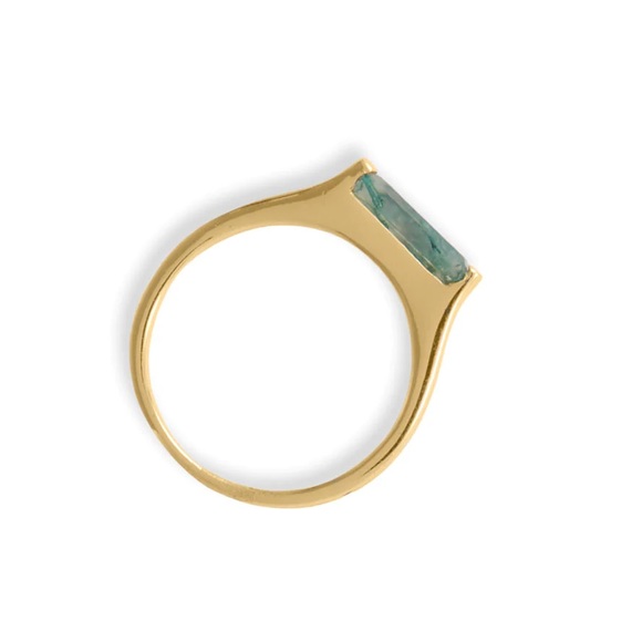 14 Karat Gold Plated 925 Sterling Silver Moss Agate Bar Ring - Picture 2 of 3